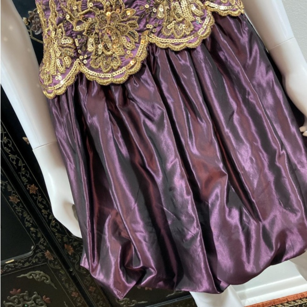 Vintage 1990’s Purple and Gold Mini, Sequin Party Dress, Jessica McClintock - Picture 4 of 9